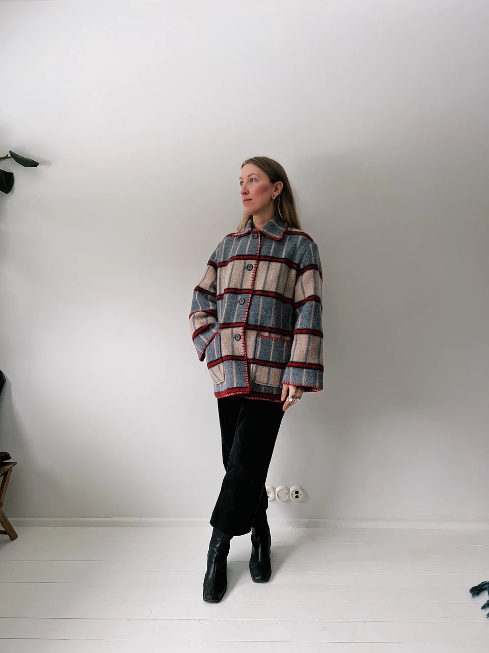 Red long winter wool coat for women 4694
